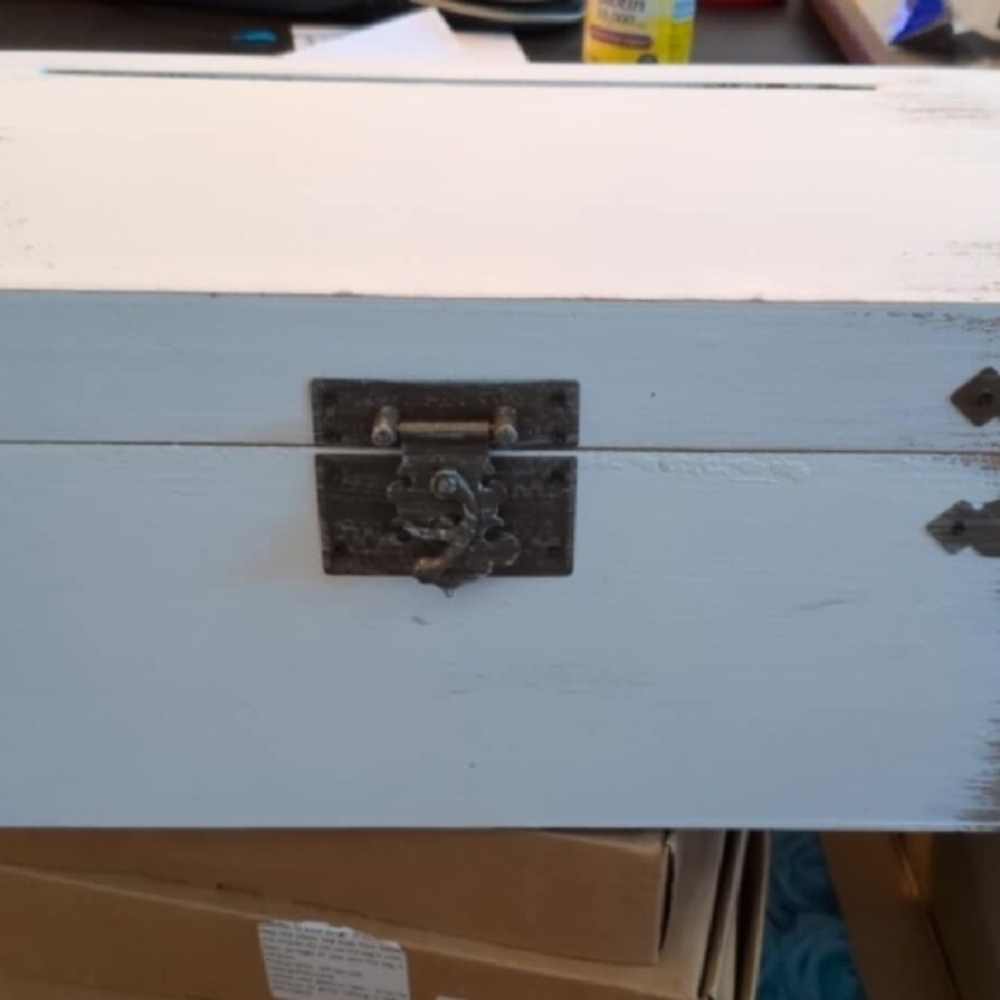 White Wooden Box with Metal Latch